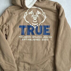 NWT True Religion Buddha Logo Sherpa Zip Up  Hoodie Tan | Size M Fleece